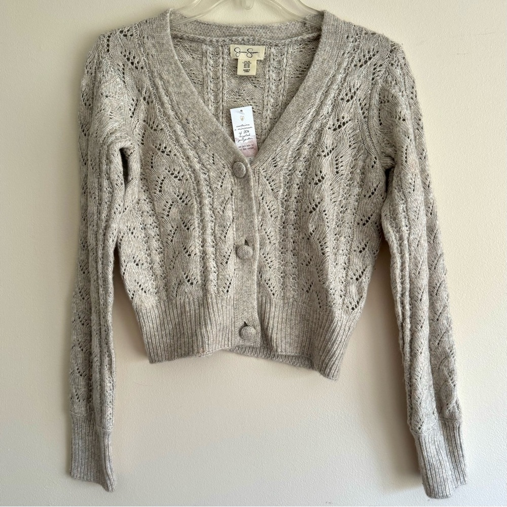 Jessica Simpson Cream Knit Crop Sweater w/ Buttons Long Sleeve Size XS